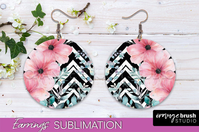 Watercolor Flowers Earrings, Pink Floral Earring Sublimation Sublimation OrangeBrushStudio 