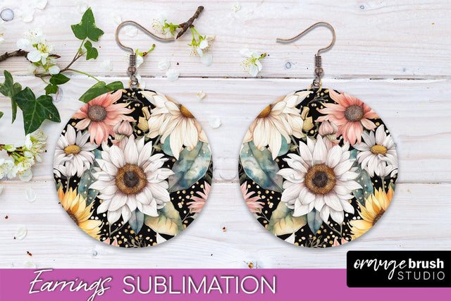 Watercolor Flowers Earrings, Pink Floral Earring Sublimation Sublimation OrangeBrushStudio 