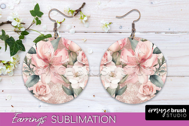 Watercolor Flowers Earrings, Pink Floral Earring Sublimation Sublimation OrangeBrushStudio 