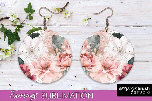 Watercolor Flowers Earrings, Pink Floral Earring Sublimation Sublimation OrangeBrushStudio 