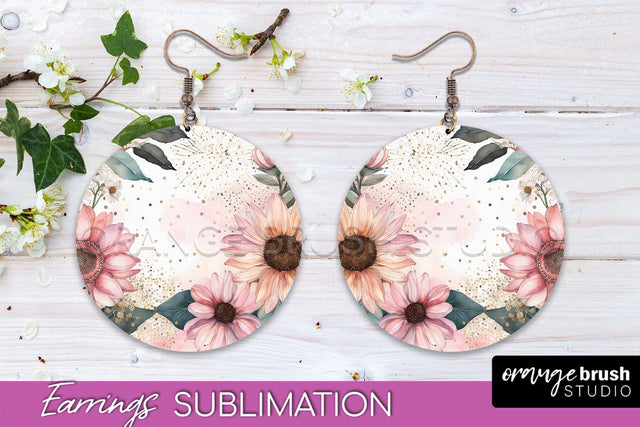 Watercolor Flowers Earrings, Pink Floral Earring Sublimation Sublimation OrangeBrushStudio 