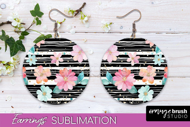 Watercolor Flowers Earrings, Pink Floral Earring Sublimation Sublimation OrangeBrushStudio 