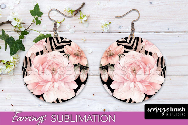 Watercolor Flowers Earrings, Pink Floral Earring Sublimation Sublimation OrangeBrushStudio 
