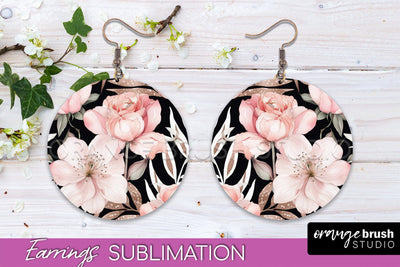 Watercolor Flowers Earrings, Pink Floral Earring Sublimation Sublimation OrangeBrushStudio 