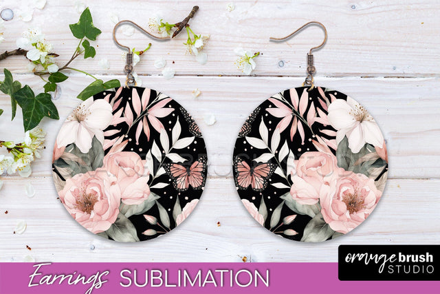 Watercolor Flowers Earrings, Pink Floral Earring Sublimation Sublimation OrangeBrushStudio 