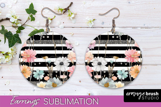 Watercolor Flowers Earrings, Pink Floral Earring Sublimation Sublimation OrangeBrushStudio 