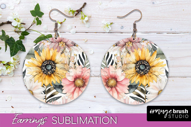 Watercolor Flowers Earrings, Pink Floral Earring Sublimation Sublimation OrangeBrushStudio 