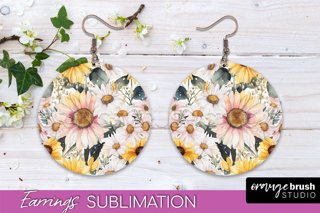 Watercolor Flowers Earrings, Pink Floral Earring Sublimation Sublimation OrangeBrushStudio 