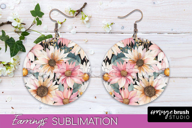 Watercolor Flowers Earrings, Pink Floral Earring Sublimation Sublimation OrangeBrushStudio 