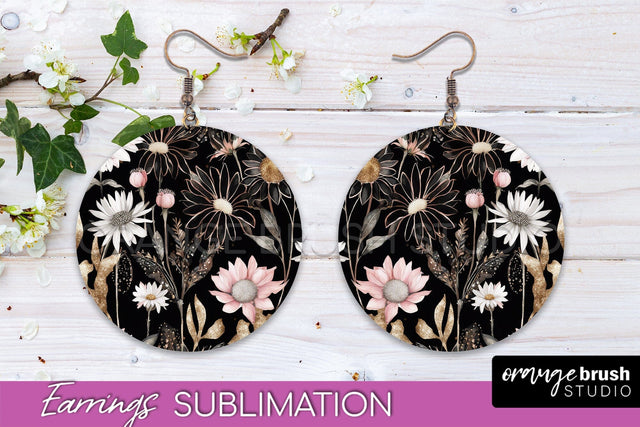 Watercolor Flowers Earrings, Pink Floral Earring Sublimation Sublimation OrangeBrushStudio 