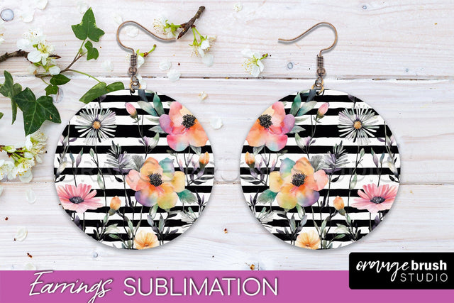Watercolor Flowers Earrings, Pink Floral Earring Sublimation Sublimation OrangeBrushStudio 