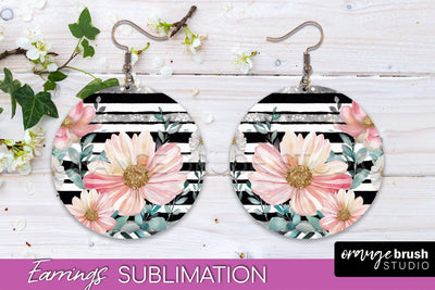 Watercolor Flowers Earrings, Pink Floral Earring Sublimation Sublimation OrangeBrushStudio 