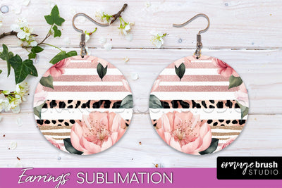 Watercolor Flowers Earrings, Pink Floral Earring Sublimation Sublimation OrangeBrushStudio 