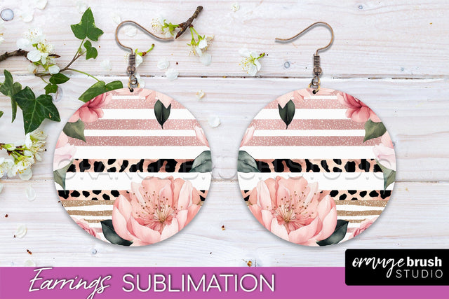 Watercolor Flowers Earrings, Pink Floral Earring Sublimation Sublimation OrangeBrushStudio 