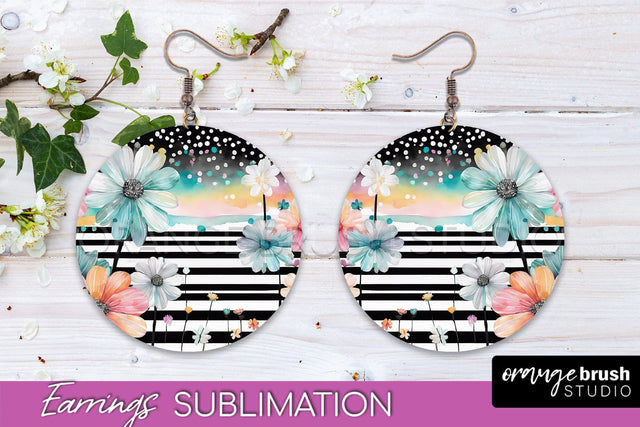 Watercolor Flowers Earrings, Pink Floral Earring Sublimation Sublimation OrangeBrushStudio 