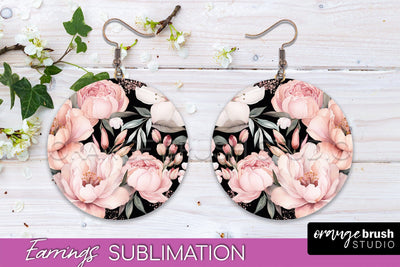 Watercolor Flowers Earrings, Pink Floral Earring Sublimation Sublimation OrangeBrushStudio 