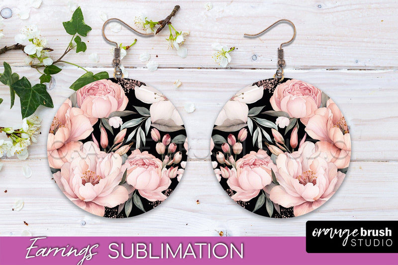 Watercolor Flowers Earrings, Pink Floral Earring Sublimation Sublimation OrangeBrushStudio 