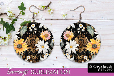 Watercolor Flowers Earrings, Pink Floral Earring Sublimation Sublimation OrangeBrushStudio 