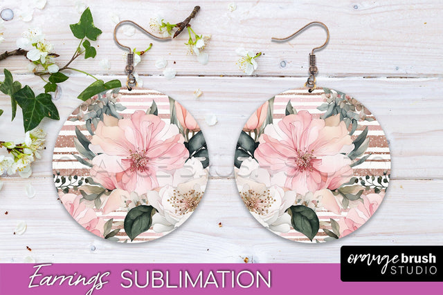 Watercolor Flowers Earrings, Pink Floral Earring Sublimation Sublimation OrangeBrushStudio 