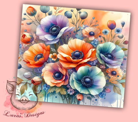 Watercolor Flowers Floral Art 20oz Tumbler Png, Straight & Tapered Tumbler Png, Wildflowers Tumbler Png, Digital Download PNG Sublimation Lara' s Designs 