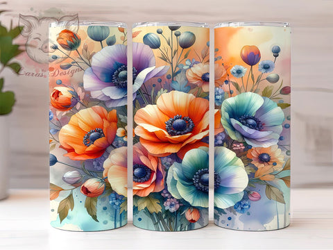 Watercolor Flowers Floral Art 20oz Tumbler Png, Straight & Tapered Tumbler Png, Wildflowers Tumbler Png, Digital Download PNG Sublimation Lara' s Designs 