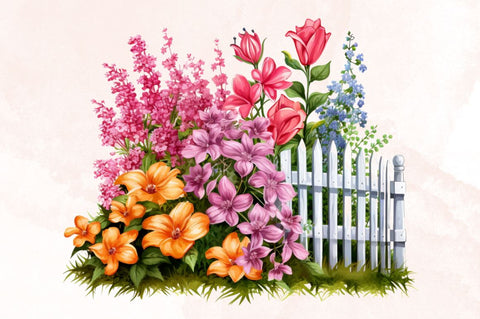 Watercolor Flowers Garden Fence Sublimation Clipart Bundle Sublimation Designangry 