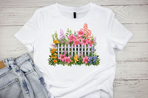 Watercolor Flowers Garden Fence Sublimation Clipart Bundle Sublimation Designangry 