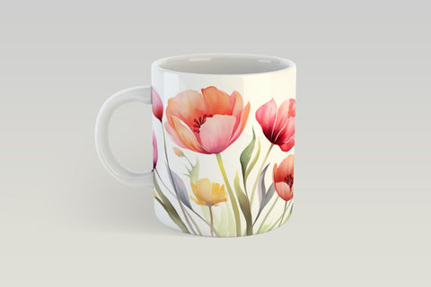 Watercolor Flowers Mug Sublimation, Flowers Mug Wrap. Sublimation Elinorka 