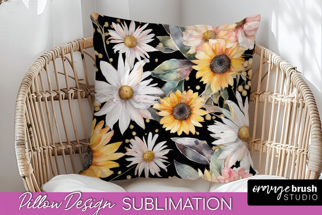 Watercolor Flowers Pillow Cover - Summer Pillow Sublimation Sublimation OrangeBrushStudio 