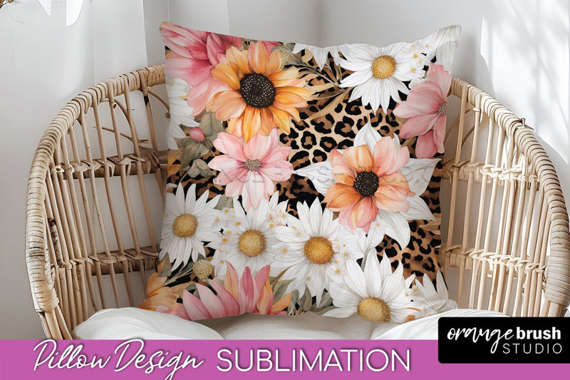 Watercolor Flowers Pillow Cover - Summer Pillow Sublimation Sublimation OrangeBrushStudio 
