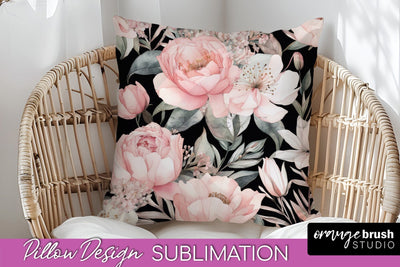 Watercolor Flowers Pillow Cover - Summer Pillow Sublimation Sublimation OrangeBrushStudio 