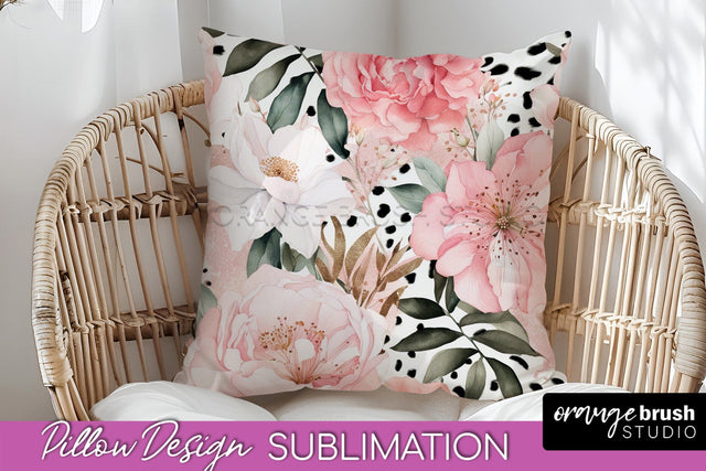 Watercolor Flowers Pillow Cover - Summer Pillow Sublimation Sublimation OrangeBrushStudio 