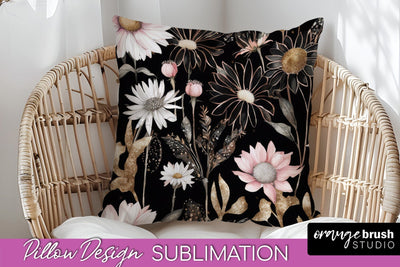 Watercolor Flowers Pillow Cover - Summer Pillow Sublimation Sublimation OrangeBrushStudio 