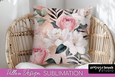 Watercolor Flowers Pillow Cover - Summer Pillow Sublimation Sublimation OrangeBrushStudio 