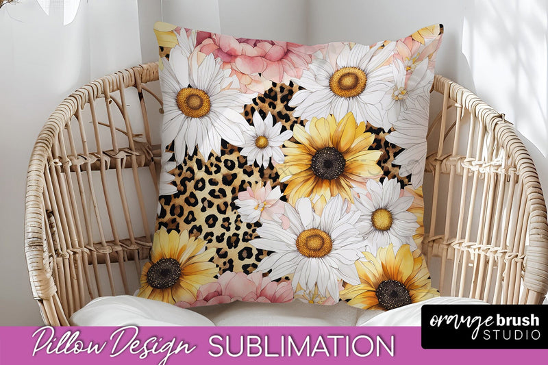 Watercolor Flowers Pillow Cover - Summer Pillow Sublimation Sublimation OrangeBrushStudio 