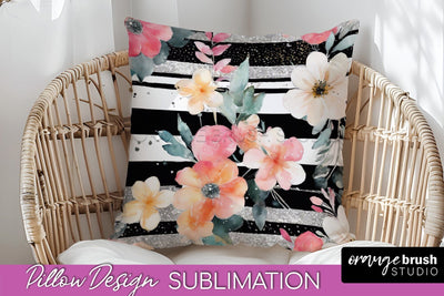Watercolor Flowers Pillow Cover - Summer Pillow Sublimation Sublimation OrangeBrushStudio 