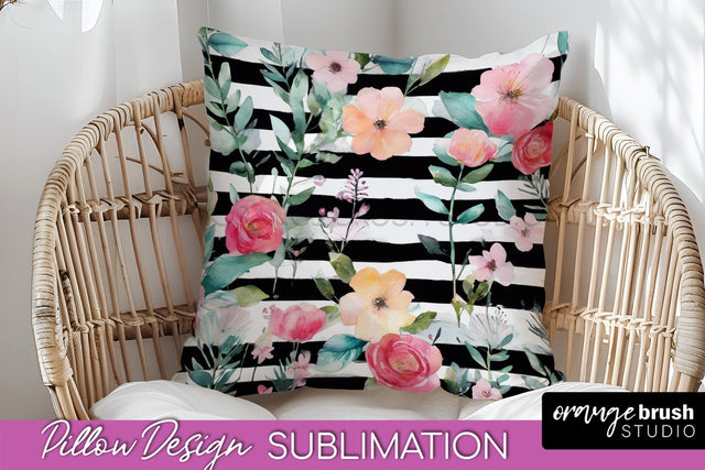 Watercolor Flowers Pillow Cover - Summer Pillow Sublimation Sublimation OrangeBrushStudio 