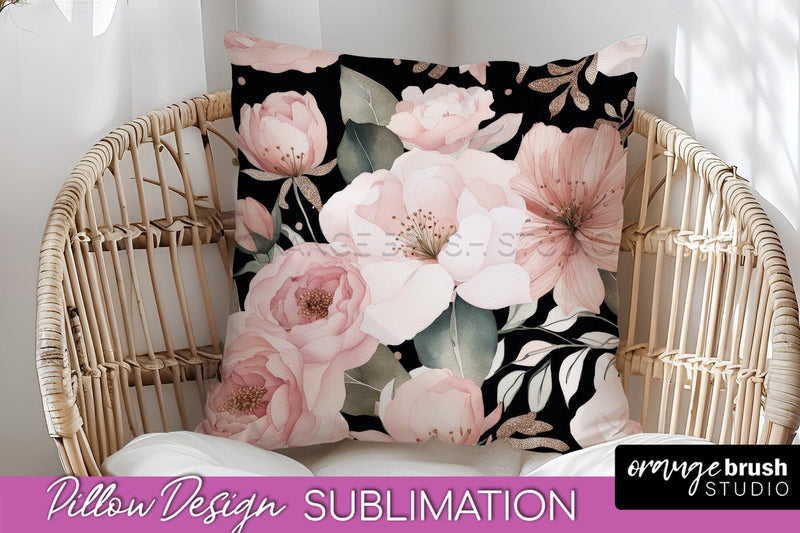Watercolor Flowers Pillow Cover - Summer Pillow Sublimation Sublimation OrangeBrushStudio 