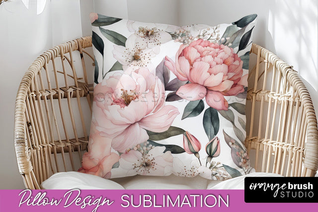 Watercolor Flowers Pillow Cover - Summer Pillow Sublimation Sublimation OrangeBrushStudio 