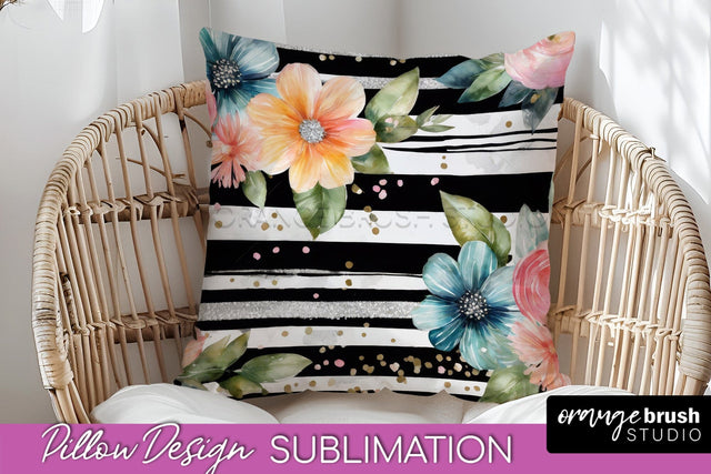 Watercolor Flowers Pillow Cover - Summer Pillow Sublimation Sublimation OrangeBrushStudio 