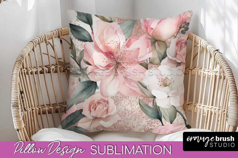 Watercolor Flowers Pillow Cover - Summer Pillow Sublimation Sublimation OrangeBrushStudio 