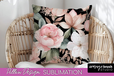 Watercolor Flowers Pillow Cover - Summer Pillow Sublimation Sublimation OrangeBrushStudio 