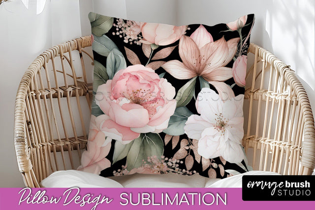 Watercolor Flowers Pillow Cover - Summer Pillow Sublimation Sublimation OrangeBrushStudio 