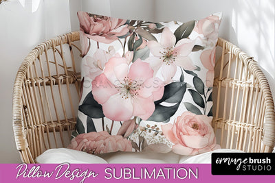 Watercolor Flowers Pillow Cover - Summer Pillow Sublimation Sublimation OrangeBrushStudio 