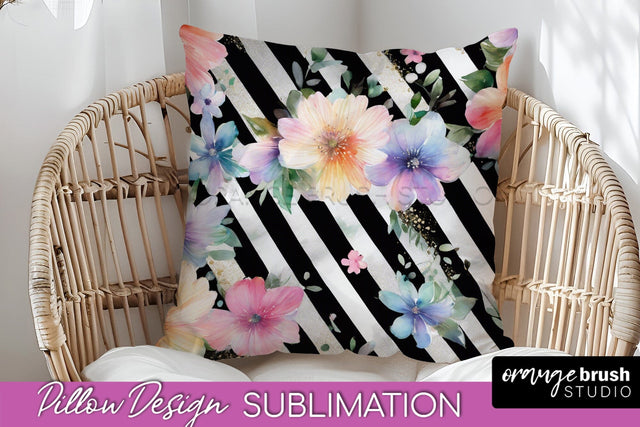 Watercolor Flowers Pillow Cover - Summer Pillow Sublimation Sublimation OrangeBrushStudio 