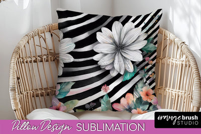 Watercolor Flowers Pillow Cover - Summer Pillow Sublimation Sublimation OrangeBrushStudio 