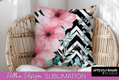Watercolor Flowers Pillow Cover - Summer Pillow Sublimation Sublimation OrangeBrushStudio 