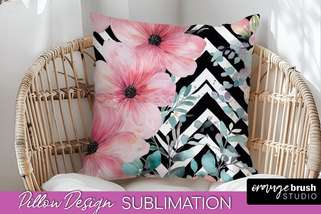 Watercolor Flowers Pillow Cover - Summer Pillow Sublimation Sublimation OrangeBrushStudio 
