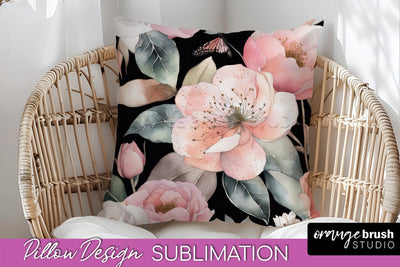 Watercolor Flowers Pillow Cover - Summer Pillow Sublimation Sublimation OrangeBrushStudio 