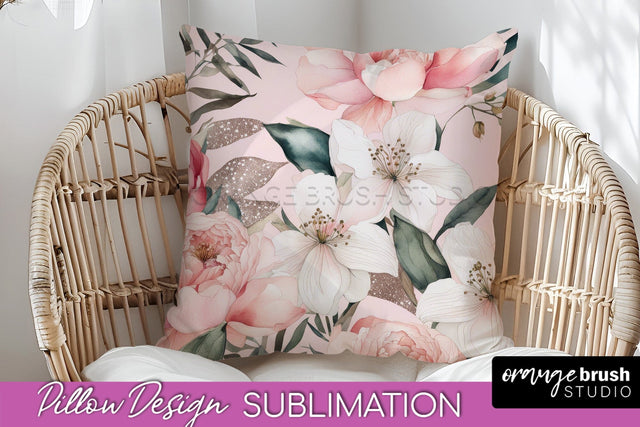 Watercolor Flowers Pillow Cover - Summer Pillow Sublimation Sublimation OrangeBrushStudio 